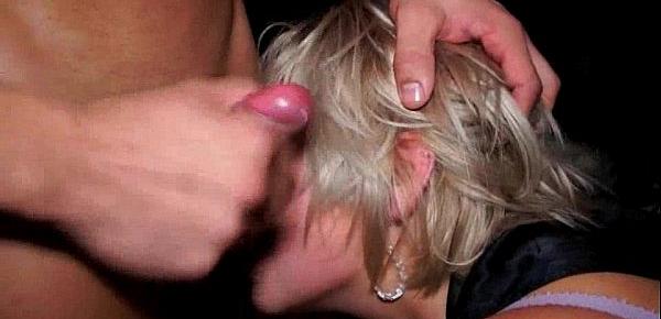  Blonde girl deeply swallows cock